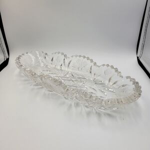 Vintage Cut Clear Crystal Large Oval Celery Dish